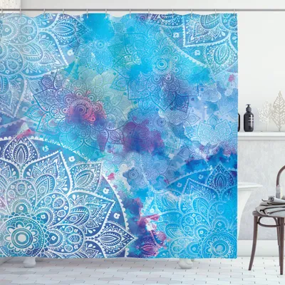 Immagine prodotto di ABAKUHAUS Tenda da doccia Mandala, grafica acquerellata con antichi motivi floreali rotondi dai colori vivaci in stile asiatico, 175 x 200 cm, multicolore