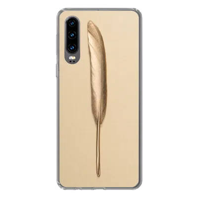 Produktbild von MuchoWow® Handyhülle Schutzhülle Hülle für Huawei P30 Gold bemalte Feder auf einem goldenen Hintergrund Silikon Softcase Handy Hülle - Kartenbesitzer