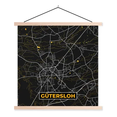 Produktbild von MuchoWow® Textilposter Gütersloh - Deutschland - Karte - Stadtplan - Gold 60x60 cm mit holzfarbenen Rahmen - Wanddekoration