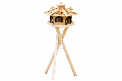 Produktbild von Vogelhaus aus Holz mit Dreibein-Ständer – 6-Eck Futterhaus für Wildvögel – Wetterfest