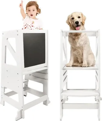 Produktbild von FCH Kinderstuhl Lernturm 41,5x49x91,5cm Kiefernholz,ntegriert,drehbarer Tafel, Geländer, weiß