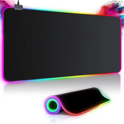 Produktbild von RGB-Gaming-Mauspad 800 x 300 mm XXL, groß, mit 14 Beleuchtungsmodi, 7 LED-Farben, wasserdicht, rutschfest, für PC-Profis, Schwarz...