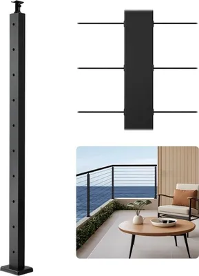 Zdjęcie produktu dla Słupek do poręczy kablowej 1 szt - 914x50.8x50.8mm Czarny - 1JZLGZXHS9148RVYS001V0 Słupek do poręczy kablowej