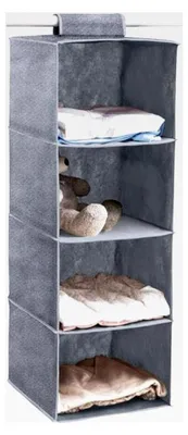 Produktbild von Hängeaufbewahrung Hängeorganizer Hängeregal Schrankorganizer Ordnungssystem Kleiderschrank Grau mit 4 Fächern Klettverschluss Faltbar ca. 84 x 30 x 30 cm