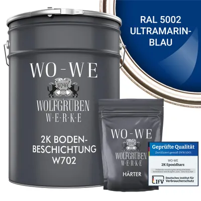Produktbild von 2K Epoxidharz Garagenfarbe Bodenbeschichtung W702 Ultramarinblau wie RAL 5002 - 10Kg