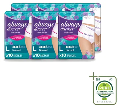 Obrázek produktu pro 6 kusů kalhotek Always Discreet pro inkontinenci, velikost L – balení
