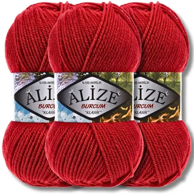 Obrázok produktu pre Alize 3x 100 g Burcum Klasik vlna, jednofarebná, háčkovanie, pletenie (červená – 106)