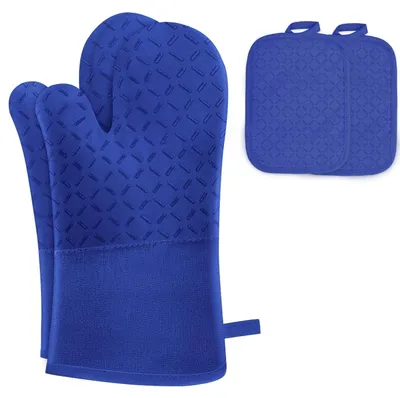 Image de Ensemble de 4 gants de cuisine en bleu