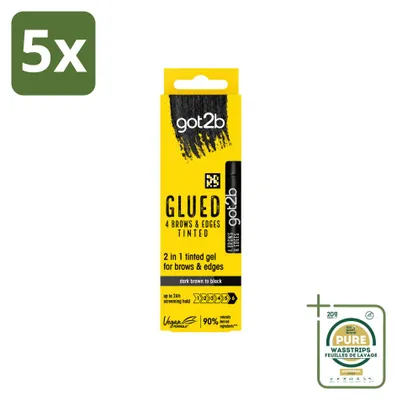 Obrázek produktu pro 5 kusů produktu Got2B 2-v-1 stylingového gelu pro obočí a linii vlasů, černá barva, objem 16 ml - balení