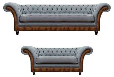 Produktbild von Chesterfield Hellgrau-Braune Sitzmöbel Designer Dreisitzer 2-Sitzer 2tlg
