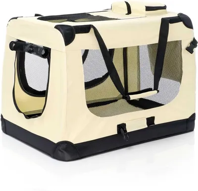 Immagine prodotto di Trasportino per animali domestici - Cesto da viaggio pieghevole - Trasporto sicuro - Con scomparti portaoggetti - 70x52x50 cm - Beige