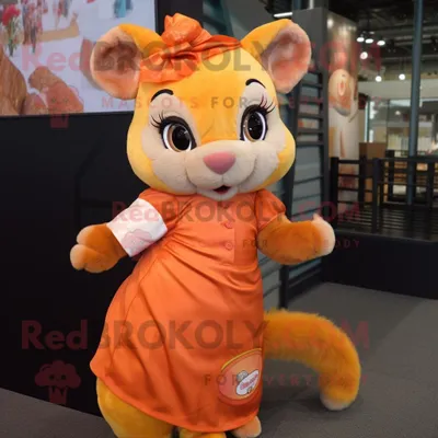 Produktbild von Orange REDBROKOLY Siebenschläfer Maskottchen kostümfigur bekleidet mit einem Kleid und Stirnbändern