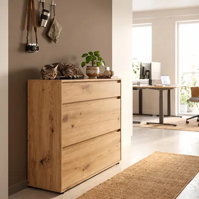 Produktbild von Wohnzimmer Kommode 111,5 cm breit in Eiche mit 2 Klappen & 1 Schublade - ZOLLINO-129
