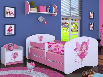 Obrázek produktu pro Dětská postel Happy Babies - s matrací a zásuvkou a ochranou proti vypadnutí, 70x140, dívčí dětské postele a postele pro mládež chlapecká dětská postel