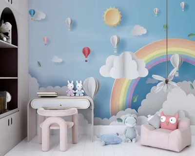 Zdjęcie produktu dla DECO WALLS fototapeta do pokoju dziecięcego tęcza i balony - Wyjątkowa trwałość XXL 240x360 cm