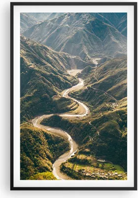 Produktbild von Gerahmtes Poster - Schwarzer Rahmen - Berge Weg Wald - 61x91,5 cm - Wand Bild - Wanddeko - Wandbilder - Kunstposter - Wandposter - Bilderrahmen - Bilder - Kunstdruck - Wanddekoration - P2BPA61x91-4700