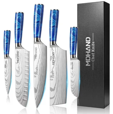 Produktbild von Küchenmesser Set 5-teilig Super scharf Ergonomischer Griff Pakkawood Blau