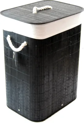 Zdjęcie produktu dla Kosz na pranie bambusowy czarny składany z pokrywą uchwyt 40x30 wys. 57cm