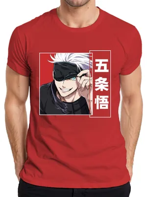 Produktbild von Jujutsu Kaisen Gojo Satoru 五条悟 Anime Ästhetik Augenbinde weißes Herren T-Shirt, Rot, S
