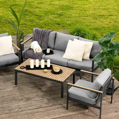 Produktbild von di volio Gartenmöbel-Set TIVOLI, Terrassenmöbel aus wasserfestem Materialien, Gartenmöbel für 5 Personen - Couchtisch & 3-Sitzer Sofa & 2 Sessel