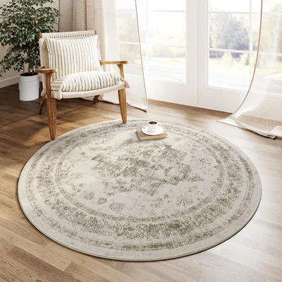 Produktbild von Runder Waschbarer Teppich 150cm Beige
