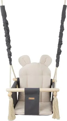 Produktbild von Babyschaukel mit Baumwollpolsterung und Ohren grau-beige