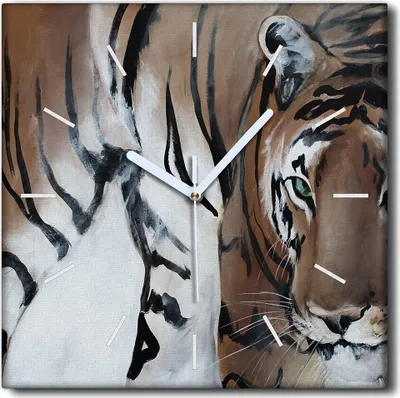 Produktbild von Coloray Uhr auf Leinwand 30x30 cm Wand Uhr Dekoration Wohnzimmer Segeltuch weiße Zeiger -Tiere Katze Tiger.