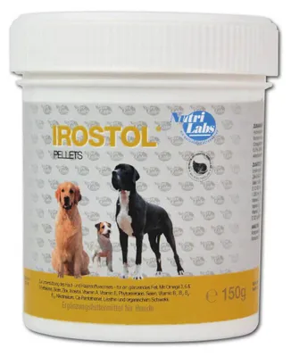 Produktbild von Irostol 150g für gute Haut und schönes Fell beim Hund von Nutri Labs Pellets