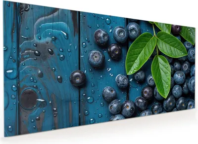 Produktbild von Küchenrückwand Spritzschutz Glas mit Motiv Blaubeeren auf Holz 40 x 40 cm