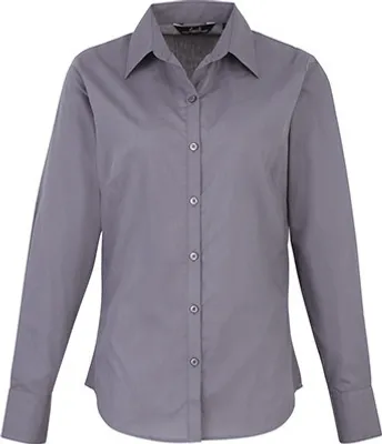 Produktbild von Premier Workwear Baumwolle Classics Popeline Bluse langarm 39.0300 Gr. S steel