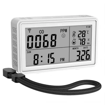 Produktbild von 3 in 1 Luftqualitätsmonitor, CO Melder mit Warnung, Thermohygrometer, WIFI Steuerung, tragbar kompakt, Raumklima Monitor, mit Uhr Datumsanzeige