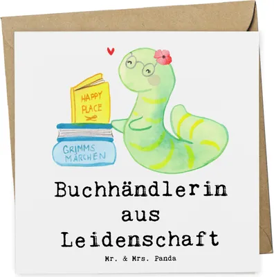 Produktbild von Mr. & Mrs. Panda Glückwunschkarte Buchhändlerin Leidenschaft - Weiß - Geschenk, Klappkarte, Buchhandlung, faltkarte, Witzig, anlasskarte, Spruch, Bücherwurm, doppelkarte