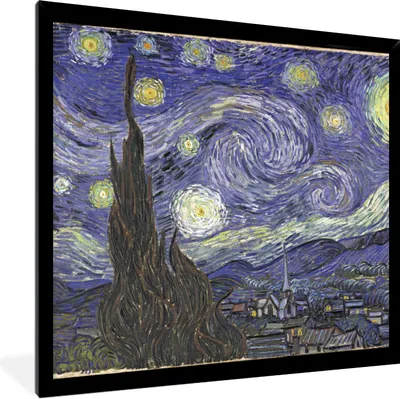 Produktbild von MuchoWow® Gerahmtes Poster Sternennacht - Vincent van Gogh 40x40 cm - Poster mit Schwarzem Bilderrahmen Wandposter Rahmen Foto Bilder - Mit Rahmen - Wanddekoration Schlafzimmer
