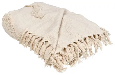 Zdjęcie produktu dla BELIANI Koc beżowy bawełniany 150 x 200 cm pleciony narzuta do salonu sypialni styl boho