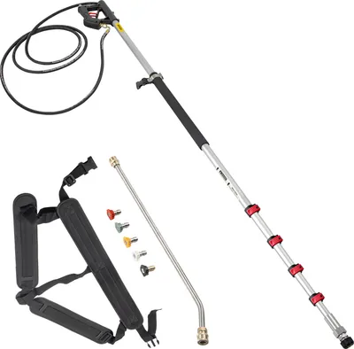 Image de VEVOR Tige de nettoyeur haute pression télescopique, 6,1 m, 5 sections, longueur réglable, max 4000 PSI Fit pour raccord rapide 3/8", 5 buses de pulvérisation, ceinture, pour toit, clôture, gouttière, argent