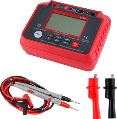 Image de TS58 Testeur de résistance d'isolation numérique 0.1M��-10G��� Mégohmmètre avec écran LCD rétro-éclairé AC DC 10-600V Maximum 2000 points DAR PI Index Kit de résistance d'isolation avec sac à fermeture éclair