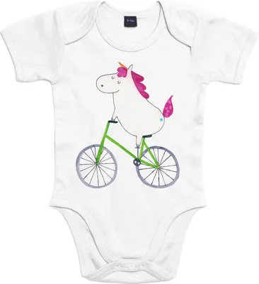 Produktbild von Mr. & Mrs. Panda Strampler Baby Einhorn Radfahrer 12. - 18. Monat - Heather Grey - Geschenk, Unicorn, Einteiler, Radfahren, Bike, Einhörner, babykleidung body, Babybody