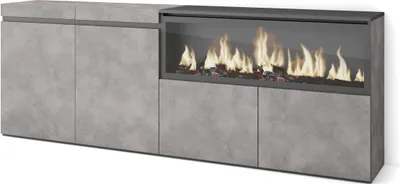 Produktbild von Sideboard, Highboard, 208x35x75cm, 4 Türen, Elektrokamin XXL, Zementgrau