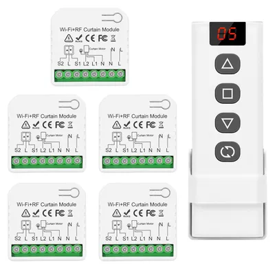 Productafbeelding van 5 stuks draadloze slimme rolluikcontrollermodule met RF-afstandsbediening