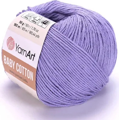 A ball of purple yarn with a label.