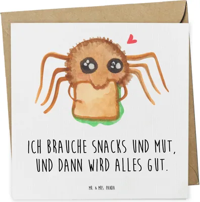 Produktbild von Mr. & Mrs. Panda Glückwunschkarte Spinne Agathe Sandwich - Weiß - Geschenk, faltkarte, Glück, Verfressen, Alles Wird gut, Mut, Grußkarte, doppelkarte, Klappkarte, Hunger