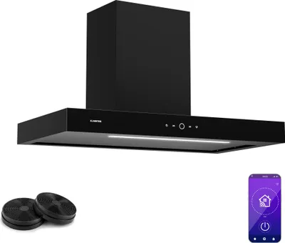 Image de Klarstein SmartEdge Hotte Aspirante - 90 cm, Débit 550 m³/h, CEE A+, Wi-Fi & Tactile, LED 6500 K, Silencieuse 34 dB, Hotte Cuisine, Noir