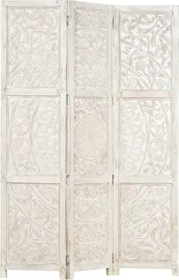 Obrázek produktu pro The Living Store 3dílný rozdělovač místností ručně vyřezávaný bílý 120×165cm mangové masivní dřevo