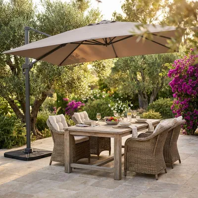 Immagine prodotto di Milani Home - ombrellone da giardino 3 x 3 m palo laterale decentrato in alluminio, telo tortora taupe in poliestere, per terrazzo e piscina