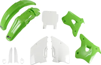 Produktbild von Verkleidungskit UFO PLAST 9-teilig Verkleidungssatz Kunststoff mit Gabelschutz für Kawasaki KX 125 / 250 ccm Bj. 1994 - 1995, Farbe:grün / weiß