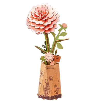 Productafbeelding van 3D Houten bloem-puzzel, abrikozen dahlia – Doe-het-zelf bouwpakket voor volwassenen – Houten bloem decoratie