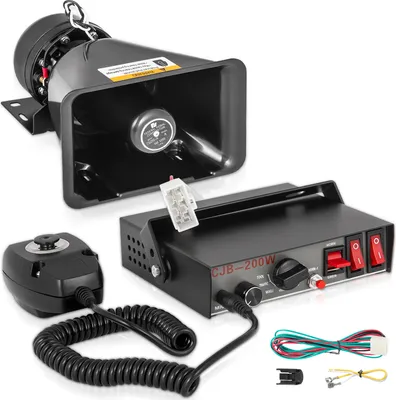 Produktbild von VEVOR výstražný reproduktor do auta 200 W 12 V, siréna do auta 7 tónov univerzálna policajná, požiarna siréna, klaksón, reproduktor, výstražný klaksón z plastu, výstražný reproduktor s ručným mikrofónom