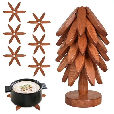 Produktbild von Set aus 6 Holzuntersetzern im Weihnachtsbaumdesign