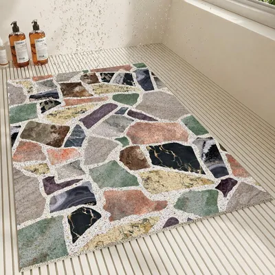 Zdjęcie produktu dla Mata pod prysznic antypoślizgowa, 60x90 cm, wykonana z PVC, prostokątna, z otworem odpływowym