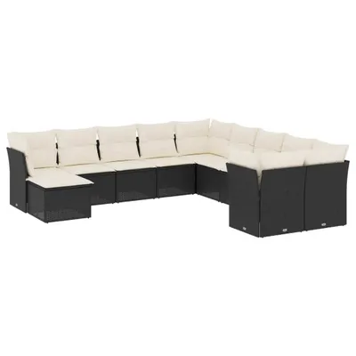 Produktbild von vidaXL 11-tlg. Garten-Sofagarnitur mit Kissen Schwarz Poly Rattan